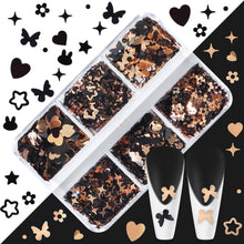 Load image into Gallery viewer, 6 Grids 3D Acrylic Laser Butterfly Enhancements Nail Art Sequins Rabbit Heart Star Sequins Decoration Accessories