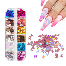 Load image into Gallery viewer, 12 Grids 3D Acrylic Laser Butterfly Enhancements Nail Art Sequins Nail Art 5MM Gradient Sequins Decoration Accessories