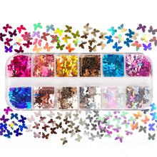 Load image into Gallery viewer, 12 Grids 3D Acrylic Laser Butterfly Enhancements Nail Art Sequins Nail Art 5MM Gradient Sequins Decoration Accessories