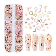 Load image into Gallery viewer, 12 Grids 3D Acrylic Flower Nail Sequins Decoration Mixed Pink Golden Butterfly Love Flower Rabbit Nail Art Supplies Professional Accessories