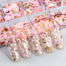 Load image into Gallery viewer, 12 Grids 3D Acrylic Flower Nail Sequins Decoration Mixed Pink Golden Butterfly Love Flower Rabbit Nail Art Supplies Professional Accessories