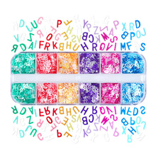 Load image into Gallery viewer, 12 Grid Long Box Mixed Color English Alphabet Sequins Ultra-thin Nail Enhancement PET Nail Enhancement DIY Sequins