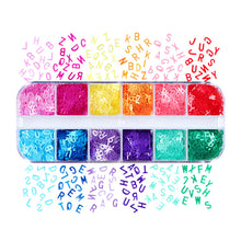 Load image into Gallery viewer, 12 Grid Long Box Mixed Color English Alphabet Sequins Ultra-thin Nail Enhancement PET Nail Enhancement DIY Sequins