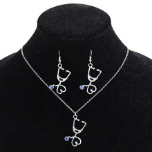 Load image into Gallery viewer, Stethoscope Heartbeat Choker Necklace Earrings Women Love Heart Necklaces Pendants Nurse Doctor Lover Jewelry Set Gifts
