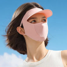 Load image into Gallery viewer, UPF50+ UV Protection Hat Mask Integrated Sunscreen Device Outdoor Riding Cover The Whole Face Against Light Aging Ice Silk Mask