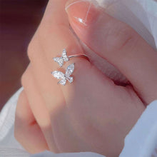 Load image into Gallery viewer, Creative Butterfly Opening Adjustable Ring Shiny Zircon Butterfly Ring Temperamental Alloy Ring Jewelry