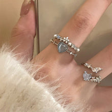 Load image into Gallery viewer, Zircon Opening Adjustable Alloy Ring Fashionable Versatile Blue Heart Shaped Ring Women Jewelry Accessory