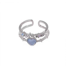 Load image into Gallery viewer, Zircon Opening Adjustable Alloy Ring Fashionable Versatile Blue Heart Shaped Ring Women Jewelry Accessory