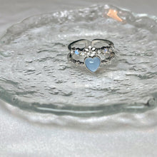 Load image into Gallery viewer, Zircon Opening Adjustable Alloy Ring Fashionable Versatile Blue Heart Shaped Ring Women Jewelry Accessory