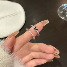 Load image into Gallery viewer, Shiny Black Zircon Butterfly Ring Simple Personalized Alloy Ring Niche Jewelry Accessory for Women