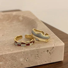 Load image into Gallery viewer, Enamel Checkerboard Ring Opening Adjustable Irregular Peak Ring Personalized Unique Alloy Ring Jewelry