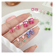 Load image into Gallery viewer, 3pairs/set Exquisite Sweet Alloy Earrings Stereoscopic Bear Flower Butterfly Earrings Ear Studs Women Jewelry