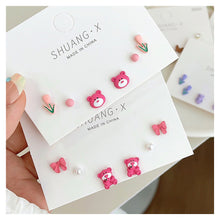 Load image into Gallery viewer, 3pairs/set Exquisite Sweet Alloy Earrings Stereoscopic Bear Flower Butterfly Earrings Ear Studs Women Jewelry