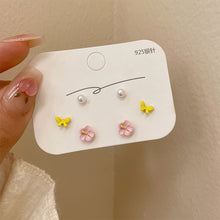 Load image into Gallery viewer, 3pairs/set Colorful Cute Earrings Simple Compact Flower Butterfly Earrings Set Ear Studs Women Jewelry Accessories