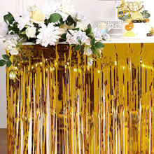 Load image into Gallery viewer, Rainbow Gold Foil Fringe Curtains Photo Booth Backdrop for Tinsel Party Wedding Birthday Graduations Christmas Party Decorations