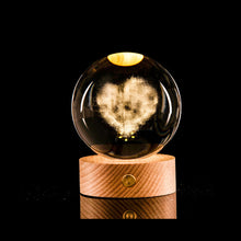 Load image into Gallery viewer, Crystal Ball with Light Base 3D Laser Engraved Sphere Ball Night Light USB Power Warm Light Bedside Light Christmas Kids Girlfriend Gift