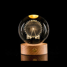 Load image into Gallery viewer, Crystal Ball with Light Base 3D Laser Engraved Sphere Ball Night Light USB Power Warm Light Bedside Light Christmas Kids Girlfriend Gift
