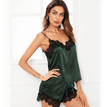 Load image into Gallery viewer, Fashionable Sexy Imitation Silk Lace Pajama Set Women Comfortable Sleeveless Suspender Pajama Shorts Nightwear