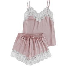 Load image into Gallery viewer, Fashionable Sexy Imitation Silk Lace Pajama Set Women Comfortable Sleeveless Suspender Pajama Shorts Nightwear