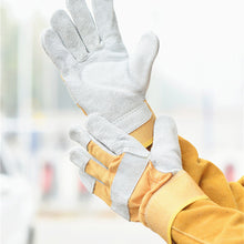 Load image into Gallery viewer, BC Cowhide Lengthened Electric Welding Working Gloves Resist High Temperature Flame Retardant Wear Resistant Welder Yellow Cloth Protection Gloves