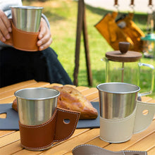 Load image into Gallery viewer, 1PC Outdoor Paper Stainless Steel Cup PU Holster Camping Picnic Barbecue Insulated Anti-Hot Glass Cover With Handle Simple Portable Coffee Cup Sleeve