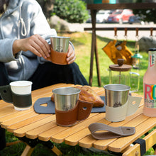 Load image into Gallery viewer, 1PC Outdoor Paper Stainless Steel Cup PU Holster Camping Picnic Barbecue Insulated Anti-Hot Glass Cover With Handle Simple Portable Coffee Cup Sleeve