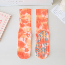 Load image into Gallery viewer, 1 Pair Female Tie-Dye Midtube Cotton Yoga Socks Professional Sports Fitness Pilates Non-Slip Breathable Socks Home Fashion Floor Stockings