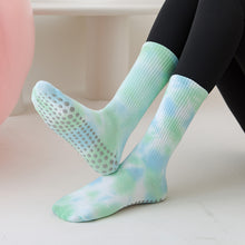 Load image into Gallery viewer, 1 Pair Female Tie-Dye Midtube Cotton Yoga Socks Professional Sports Fitness Pilates Non-Slip Breathable Socks Home Fashion Floor Stockings