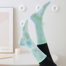 Load image into Gallery viewer, 1 Pair Female Tie-Dye Midtube Cotton Yoga Socks Professional Sports Fitness Pilates Non-Slip Breathable Socks Home Fashion Floor Stockings