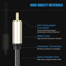 Load image into Gallery viewer, Digital Audio Cable Coaxial Digital Audio Cable Gold-Plated Subwoofer Cable Male To Male SPDIF Stereo Audio Cable For Home