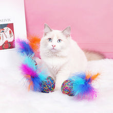 Load image into Gallery viewer, Colorful Yarn Ball with Feather Cat Funny Teaser Toys Pet Interactive Toys Cat Scratcher Toys Woll Ball Toys for Kitten