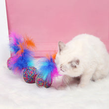 Load image into Gallery viewer, Colorful Yarn Ball with Feather Cat Funny Teaser Toys Pet Interactive Toys Cat Scratcher Toys Woll Ball Toys for Kitten