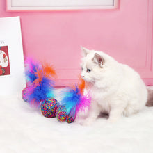 Load image into Gallery viewer, Colorful Yarn Ball with Feather Cat Funny Teaser Toys Pet Interactive Toys Cat Scratcher Toys Woll Ball Toys for Kitten