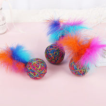 Load image into Gallery viewer, Colorful Yarn Ball with Feather Cat Funny Teaser Toys Pet Interactive Toys Cat Scratcher Toys Woll Ball Toys for Kitten