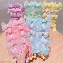 Load image into Gallery viewer, 10pcs/set Mesh Bowknot Flower Hair Clips Sweet Cute Children Colorful Hairpin Headwear Hair Accessories