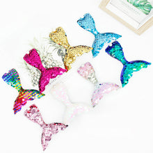 Load image into Gallery viewer, Girls' Sequin Hairpin Beauty Fishtail Style Dazzling Reversible Gradient Sequin Pearl Duckbill Clip Children's Hair Accessories