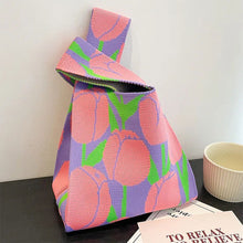 Load image into Gallery viewer, Colorful Tulip Flower Knitted Bag Handbag Large Capacity Portable Handbag Casual Daily Knitted Handbag