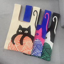 Load image into Gallery viewer, Niche Cartoon Cat Knitted Woven Handbag Large Capacity Portable Versatile Shoulder Bag Handbag for Women
