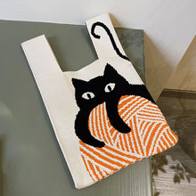 Load image into Gallery viewer, Niche Cartoon Cat Knitted Woven Handbag Large Capacity Portable Versatile Shoulder Bag Handbag for Women