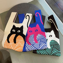 Load image into Gallery viewer, Niche Cartoon Cat Knitted Woven Handbag Large Capacity Portable Versatile Shoulder Bag Handbag for Women