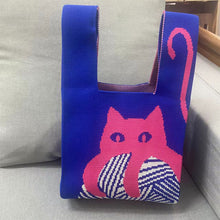 Load image into Gallery viewer, Niche Cartoon Cat Knitted Woven Handbag Large Capacity Portable Versatile Shoulder Bag Handbag for Women