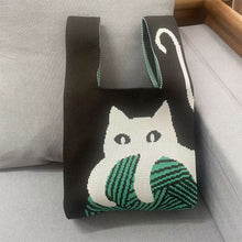 Load image into Gallery viewer, Niche Cartoon Cat Knitted Woven Handbag Large Capacity Portable Versatile Shoulder Bag Handbag for Women