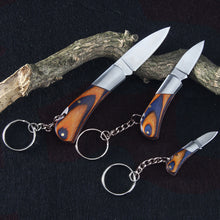 Load image into Gallery viewer, Raw Wood Handle Stainless Steel Knife Keychain Outdoor Portable Folding Fruit Knife Edc Emergency Pocket Mini Hanging Cutter