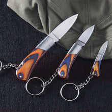 Load image into Gallery viewer, Raw Wood Handle Stainless Steel Knife Keychain Outdoor Portable Folding Fruit Knife Edc Emergency Pocket Mini Hanging Cutter