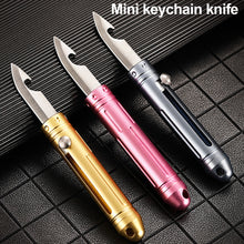 Load image into Gallery viewer, EDC Stainless Steel Mini Tea Knife Outdoor Camping Portable Self-Defense Knife Multi-Function Express Cutter Bottle Opener Fruit Cutter Key Chain