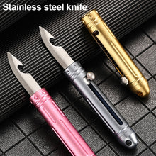 Load image into Gallery viewer, EDC Stainless Steel Mini Tea Knife Outdoor Camping Portable Self-Defense Knife Multi-Function Express Cutter Bottle Opener Fruit Cutter Key Chain