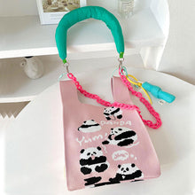 Load image into Gallery viewer, Pink Cute Panda Knitted Shoulder Bag Handbag Casual Fashion Trend Women's Commuter Bag Wrist Bag