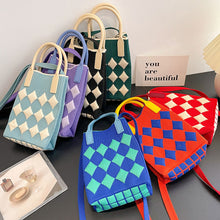 Load image into Gallery viewer, Small Design Checkered Diamond Knitted Mini Cute Phone Bag Crossbody Bag Handbag Women Reusable Shopping Bags