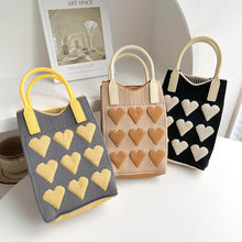 Load image into Gallery viewer, Reusable Small Design Checkered Heart Mini Cute Knitted Bag Crossbody Bag Handbag Women Shopping Bags Wrist Bag