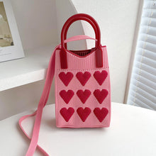Load image into Gallery viewer, Reusable Small Design Checkered Heart Mini Cute Knitted Bag Crossbody Bag Handbag Women Shopping Bags Wrist Bag